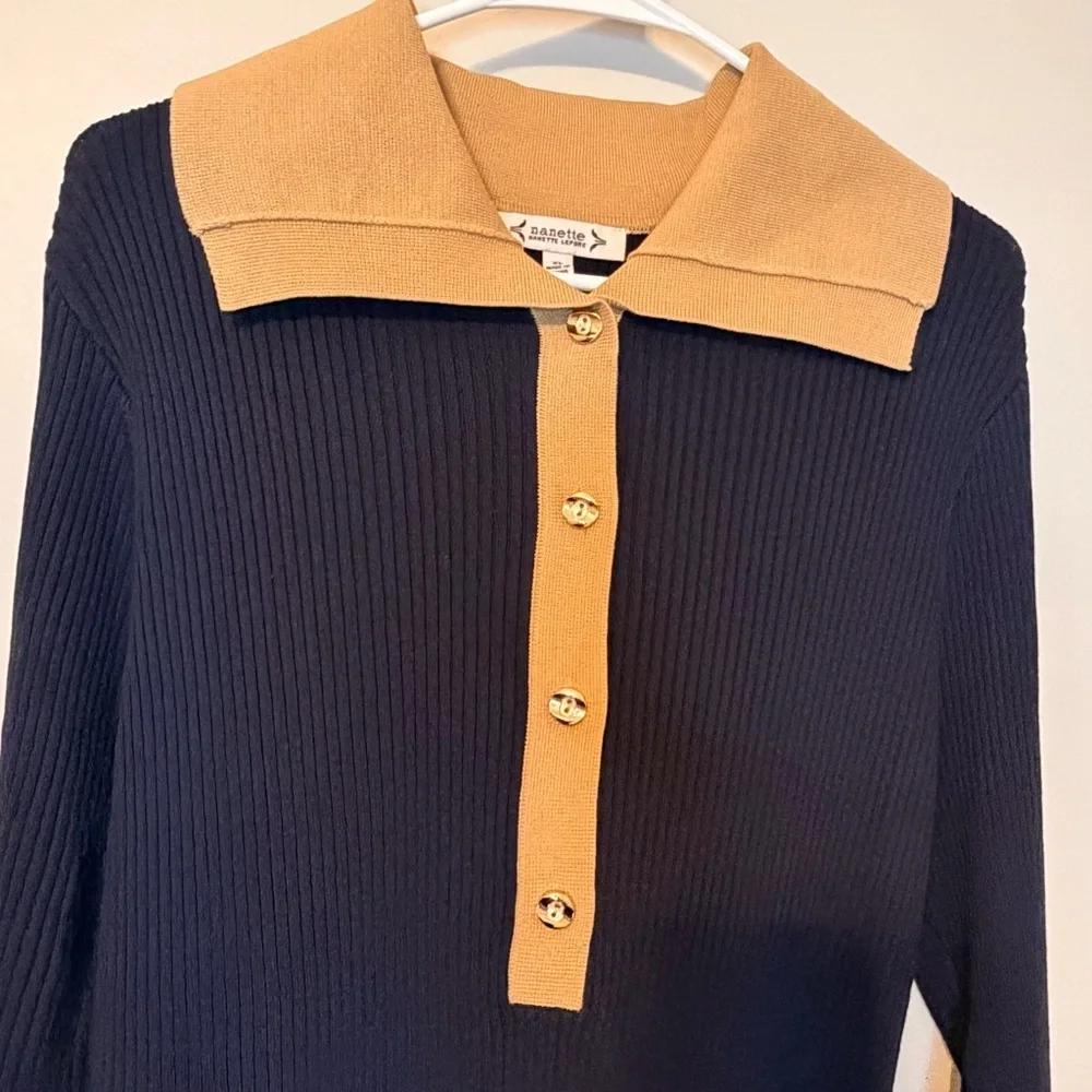 Nanette Lepore Navy and Tan Button Sweater Maxi Dress - Picture 3 of 7